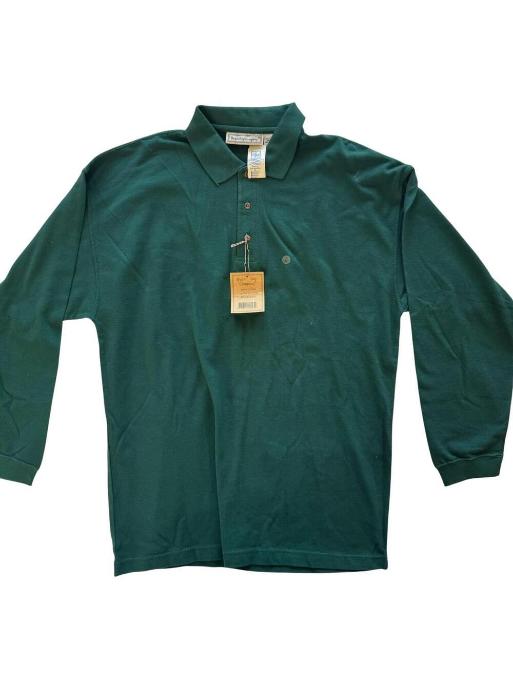 Title: Vintage Bugle Boy Company Men’s Long Sleeve Polo Shirt Green Cotton Relax
